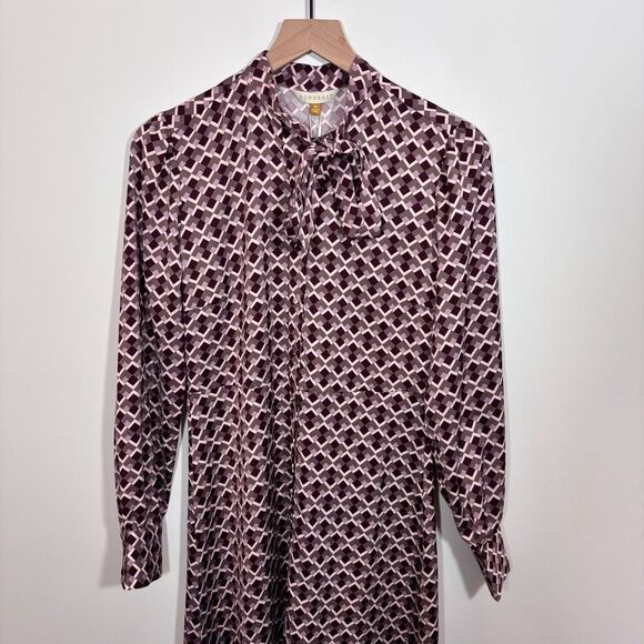 Downeast KELLY SHIRTDRESS WITH BOW TIE NEW with tags Size Medium GEO PEPPERCORN - Picture 2 of 15